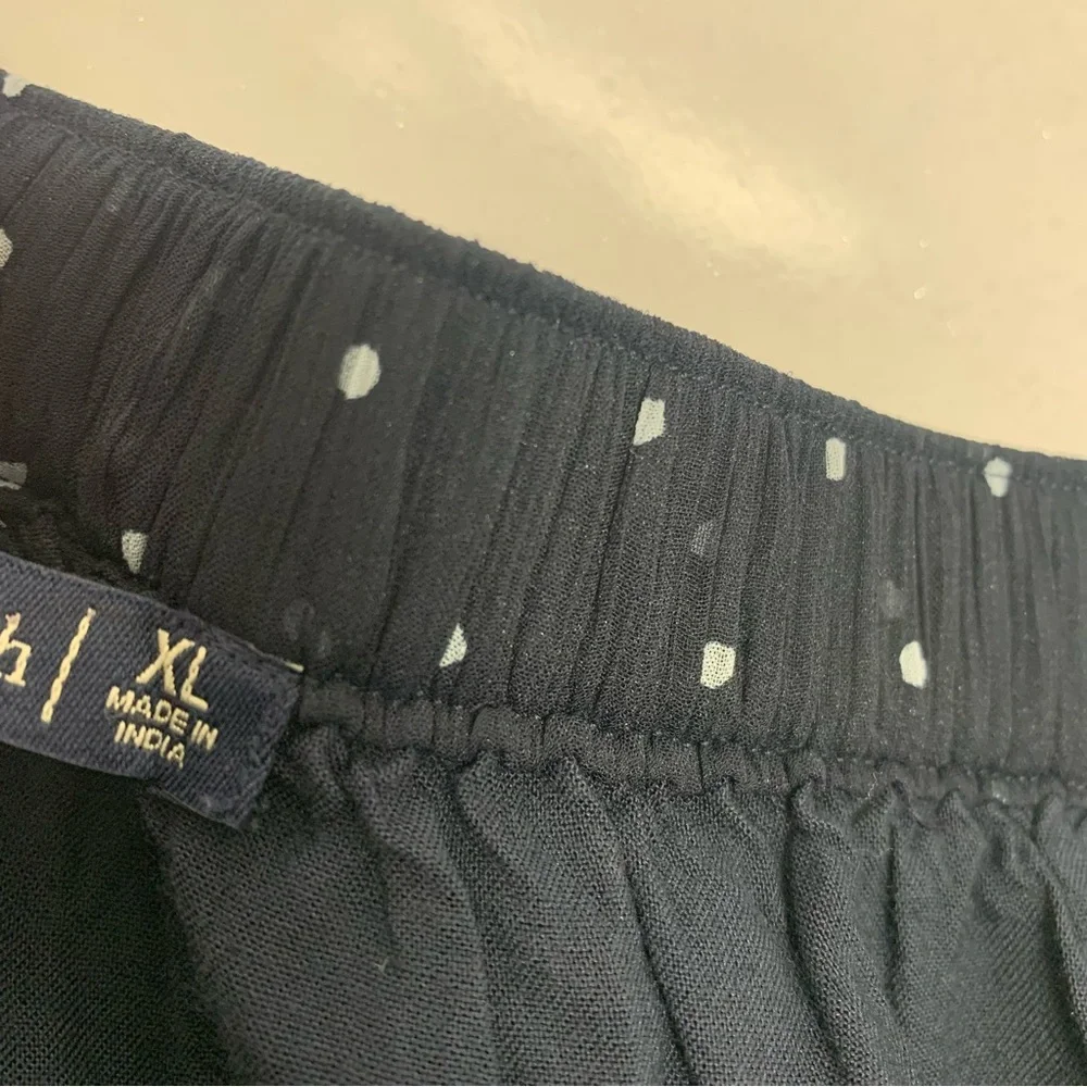 Abercrombie‎ & Fitch Faux Wrap Skirt XL  Navy Blue Polka Dot Ruffles Pull On Tie